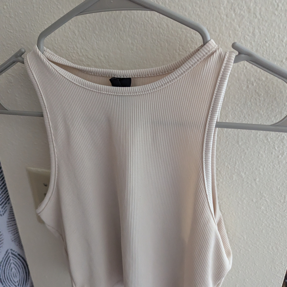 SHEIN Cream Ribbed Tank Top